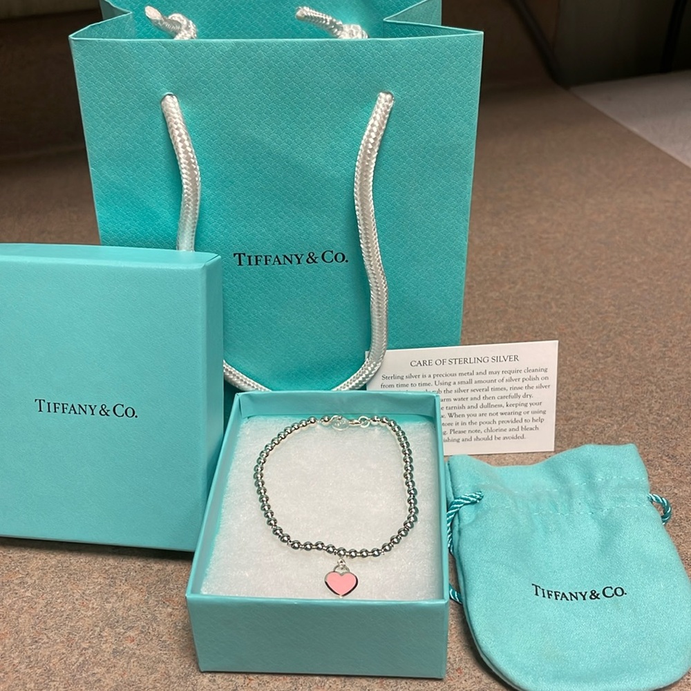 Genuine Return To Tiffany Pink Heart Tag Bead Bracelet